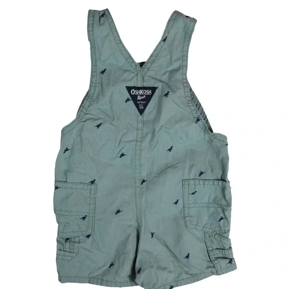 Oshkosh || Baby 9 Months Dinosaurs Corduroy Overalls Green Unisex Boy Girl - Picture 4 of 5